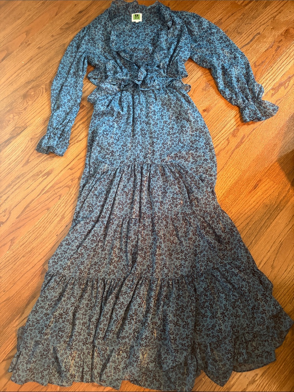 Misa Los Angeles Blue Floral Ruffle Tiered Maxi Dress with Long Sleeves - Picture 2 of 7